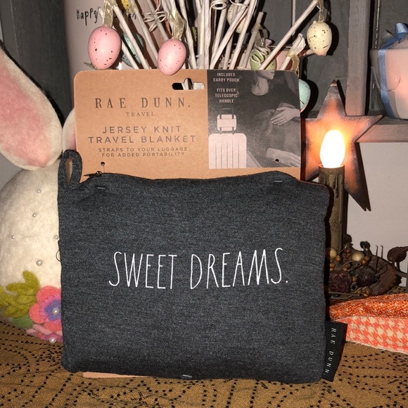 Rae Dunn Handbags - Rae Dunn Travel SWEET DREAMS Dark Gray Jersey Knit Travel Blanket